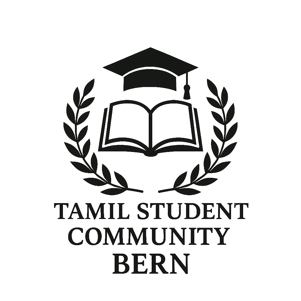 Tamil Student Community Bern Logo - Academic graduation cap with open book and laurel wreath